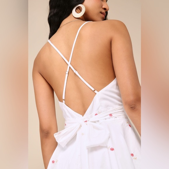 Lulus Size Large Lovely Intent White Floral Embroidered Backless Tiered Romper - Picture 4 of 7